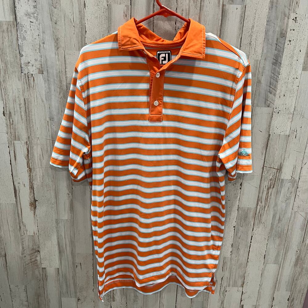 Footjoy Athletic Fit Golf‎ Shirt Polo Men Size MWhite Orange Short Sleeve FLAW